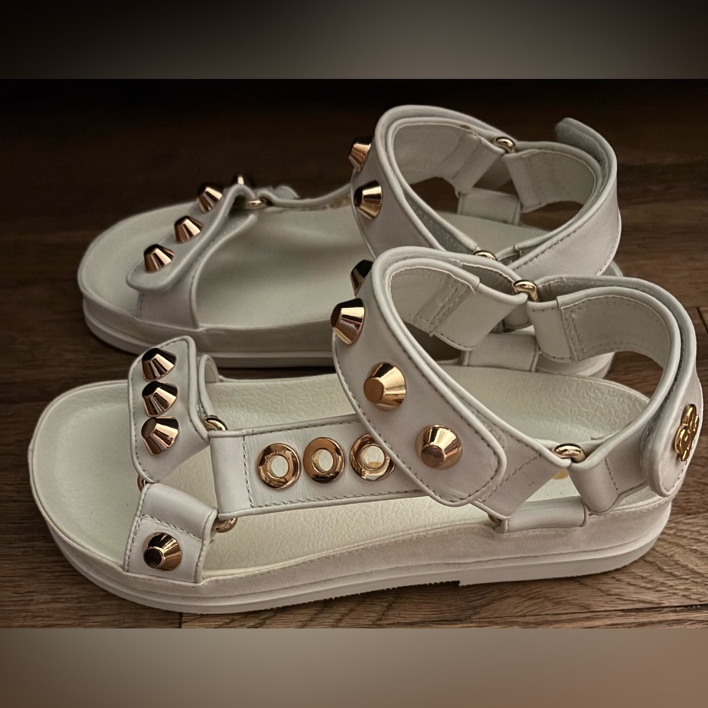 NIB Sandro Elympia Embellished Studded Leather Sandals Ecru White EU 36 Designer - Picture 7 of 13